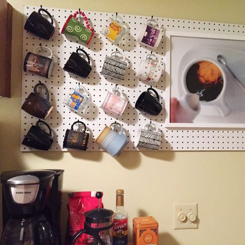 Hang your mugs on a pegboard