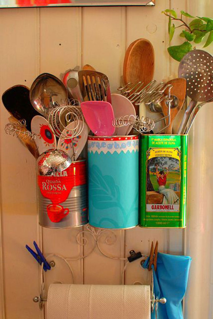 Upcycled coffee can utensil holders