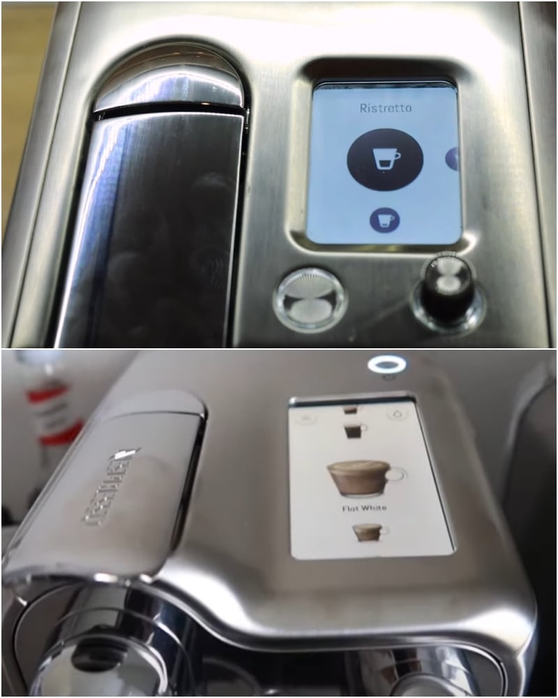 Breville Nespresso Creatista Pro vs Plus control panels: the Plus (above), the Pro (below)